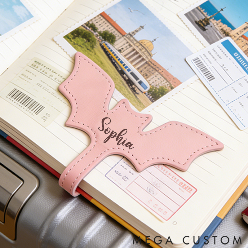 Personalized Leather Bookmark Bat Bookmark Custom Engraved Name Bookmark Halloween Gift