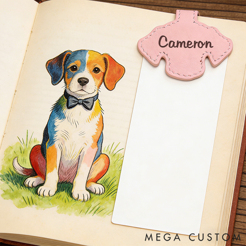 Personalized Leather Bookmark Dog-Shaped Bookmark Custom Engraved Name Bookmark