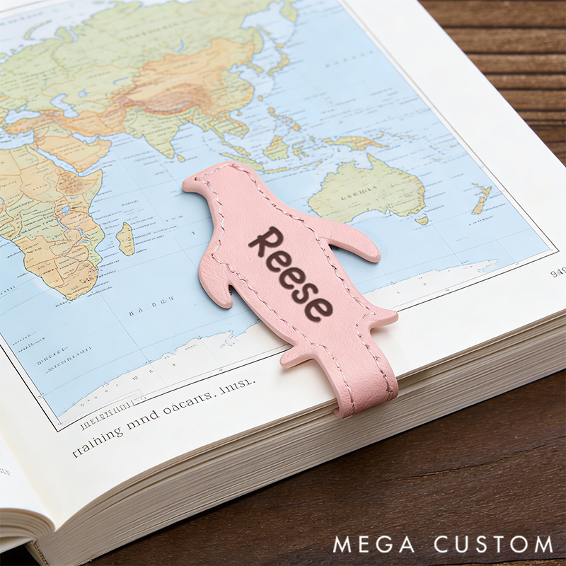 Personalized Leather Bookmark Penguin Bookmark Custom Engraved Bookmark
