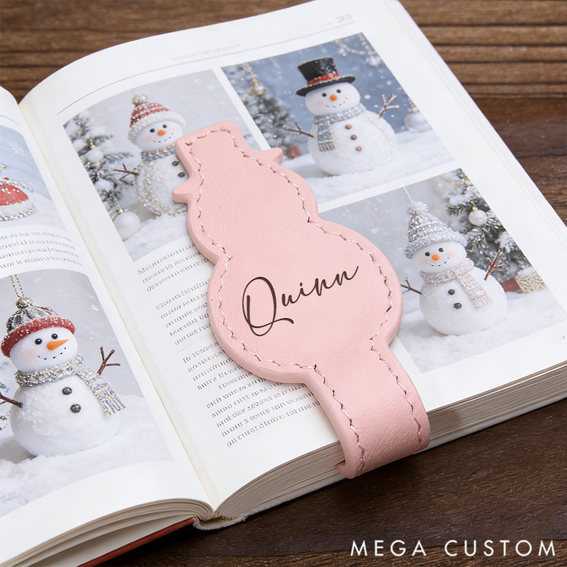 Personalized Leather Snowman Bookmark Custom Engraved Bookmark