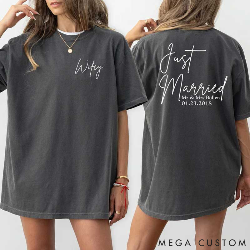 Personalized Comfortable Front-and-Back Printed Newlywed Honeymoon T-Shirt The Perfect Valentine's Day Gift