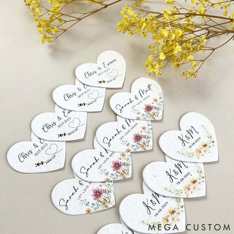 Personalized Bulk Packaged Plantable Heart-Shaped Seed Paper Wedding Favors and Thank You Gifts