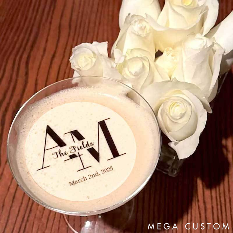 Personalized Edible Clear Circle Wedding Drink Toppers Custom Edible Drink Topper