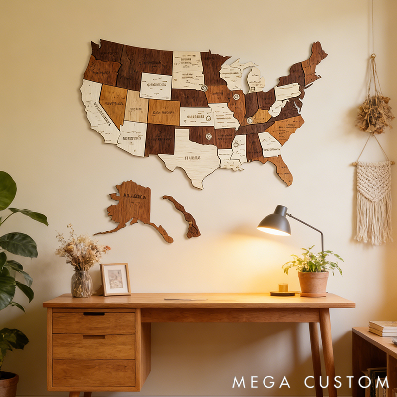Personalized Custom U.S. Map Boyfriend Valentine's Day Gift Wooden Decor