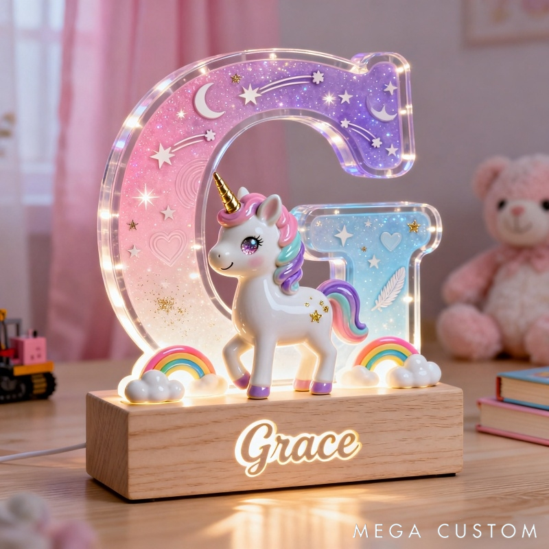 Personalized Colorful Pony Initial Night Light Children's Day Gift