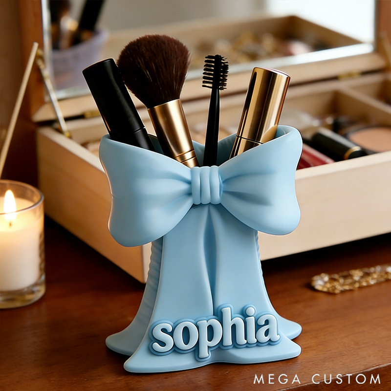 Personalized Bow-Tie Cosmetic Storage Dressing Table Makeup Brush Organizer
