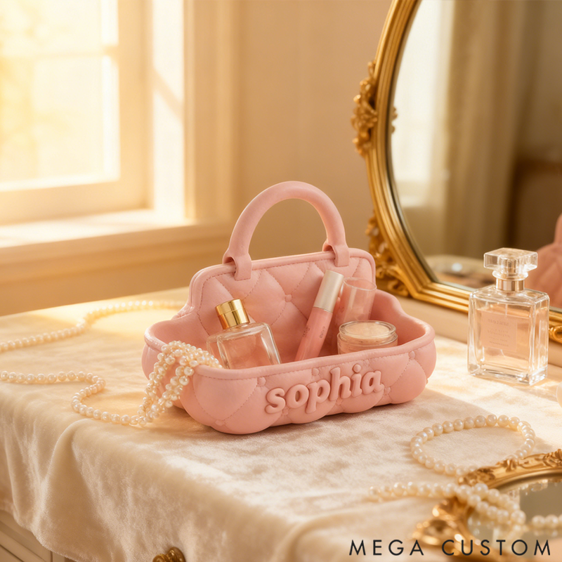 Personalized Handled Quilted Makeup Tray 3D Printed Design