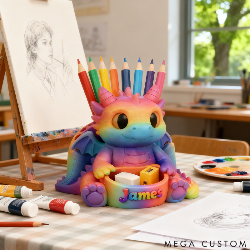 Personalized Rainbow Dragon Pencil Holder Cute Dragon Storage Stand Children's Desktop Decor 3D Printed