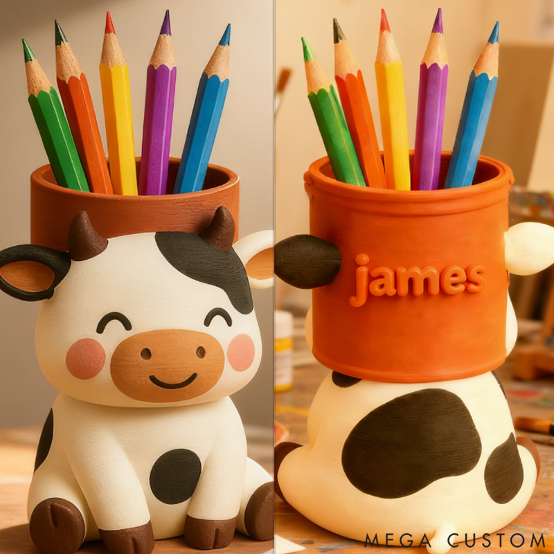 Personalized Cow Pencil Holder Cute Desktop Decor 3D Printed