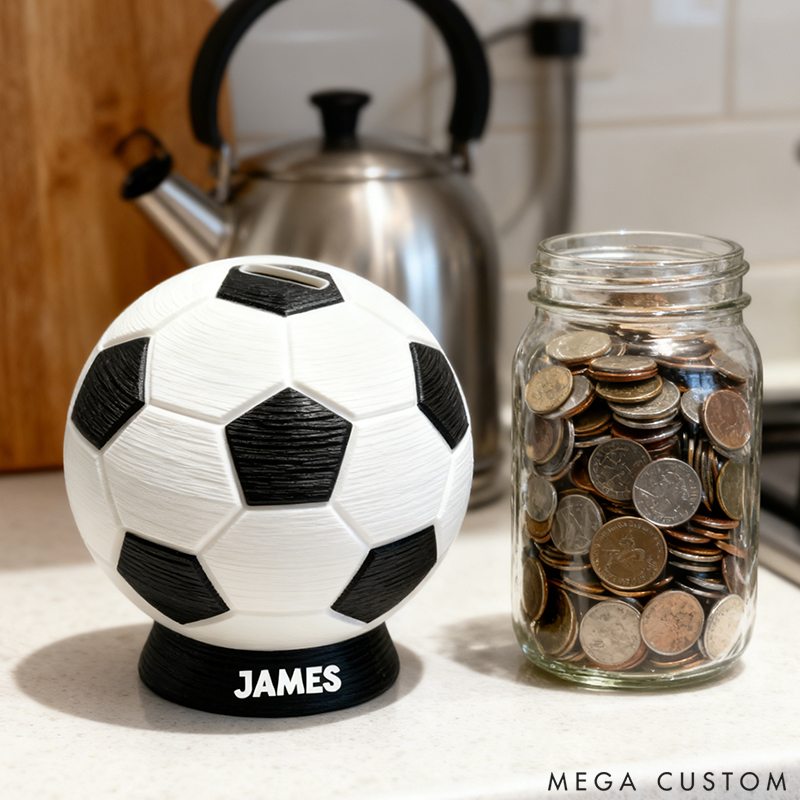 Personalized Soccer Piggy Bank Birthday Gift for Sports Fans and Football Lovers 3D Printed Piggy Bank