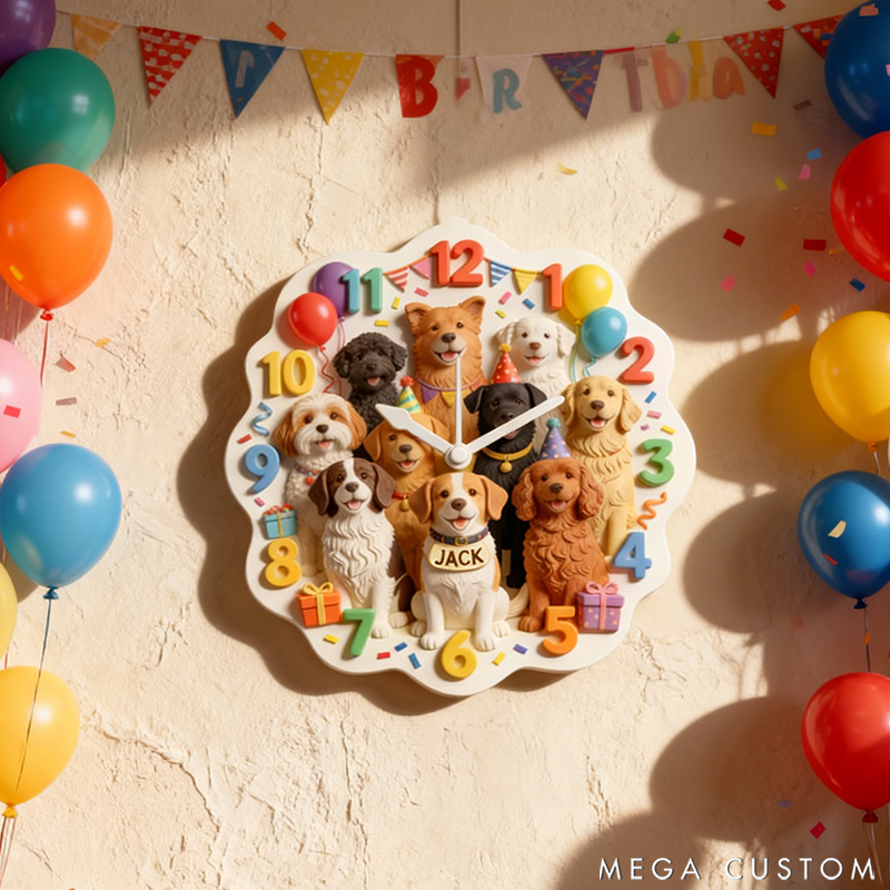 Personalized Pet Dog Party Theme Clock 2D Printed Design