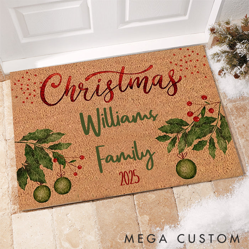 Personalized Christmas-themed Doormat with Family Name for Home Gifts