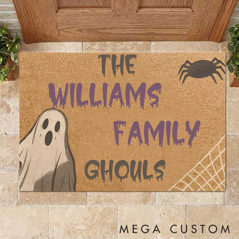 Personalized Family Ghouls Halloween Doormat Gift for Family Fun Spooky Ghost and Spider Family Name Doormat
