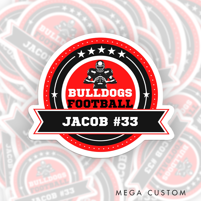Personalized American Football Sticker with Custom Team Name, Player Name, and Number
