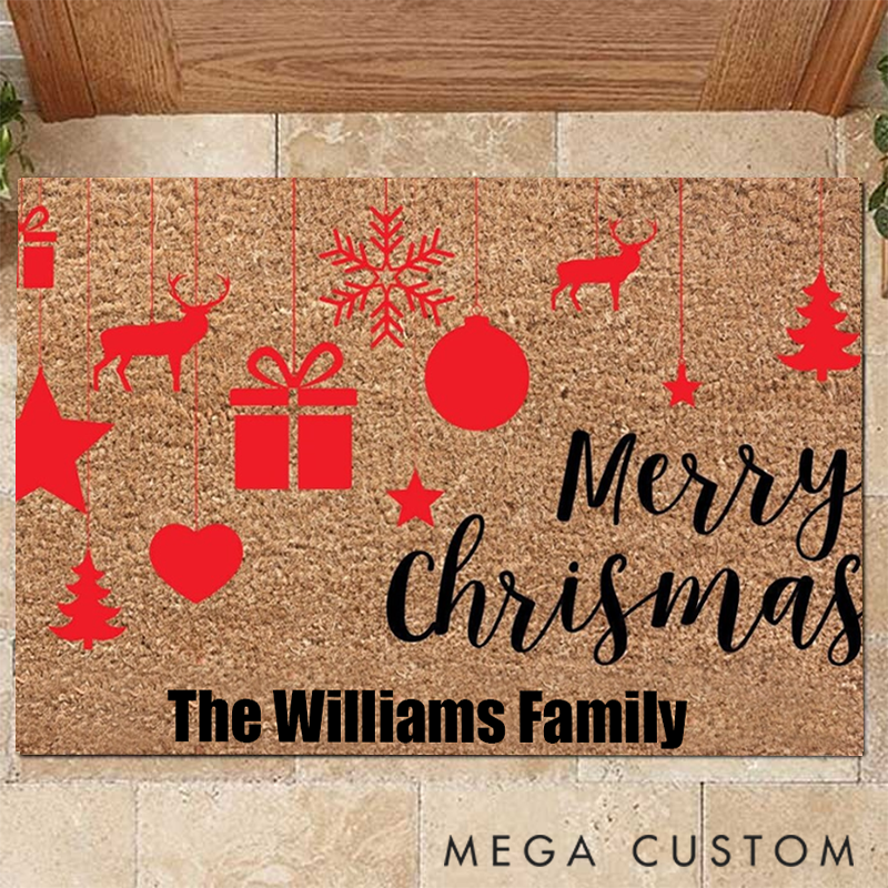 Personalized Holiday Greetings Customizable Doormat Featuring Your Family Name