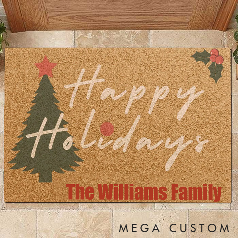 Personalized Happy Holidays Doormat Make this Christmas Special with Your Family Name