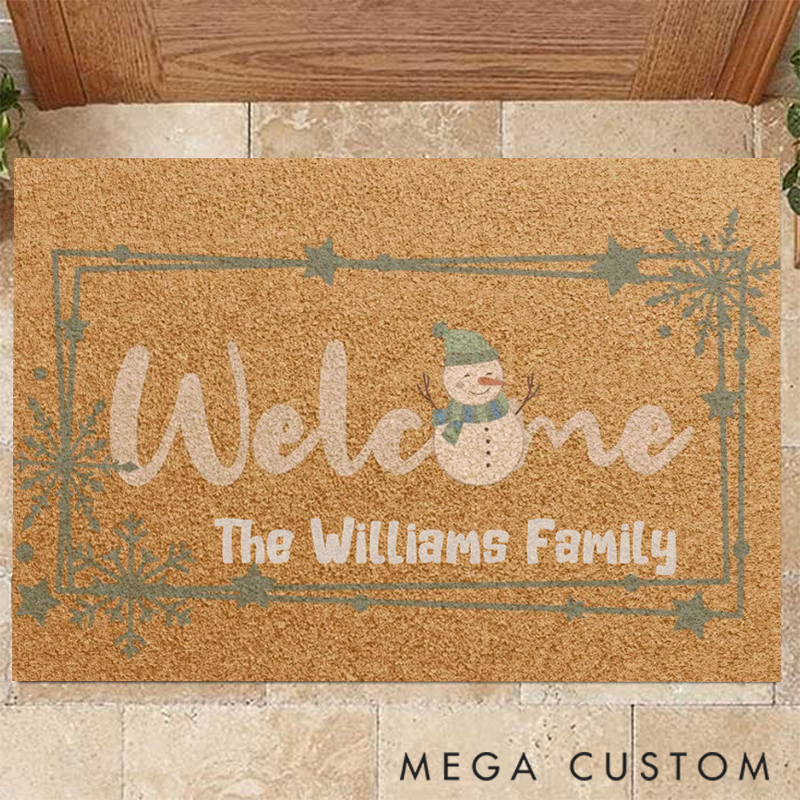 Personalized Snowman Doormat with Your Family Name for the Holidays