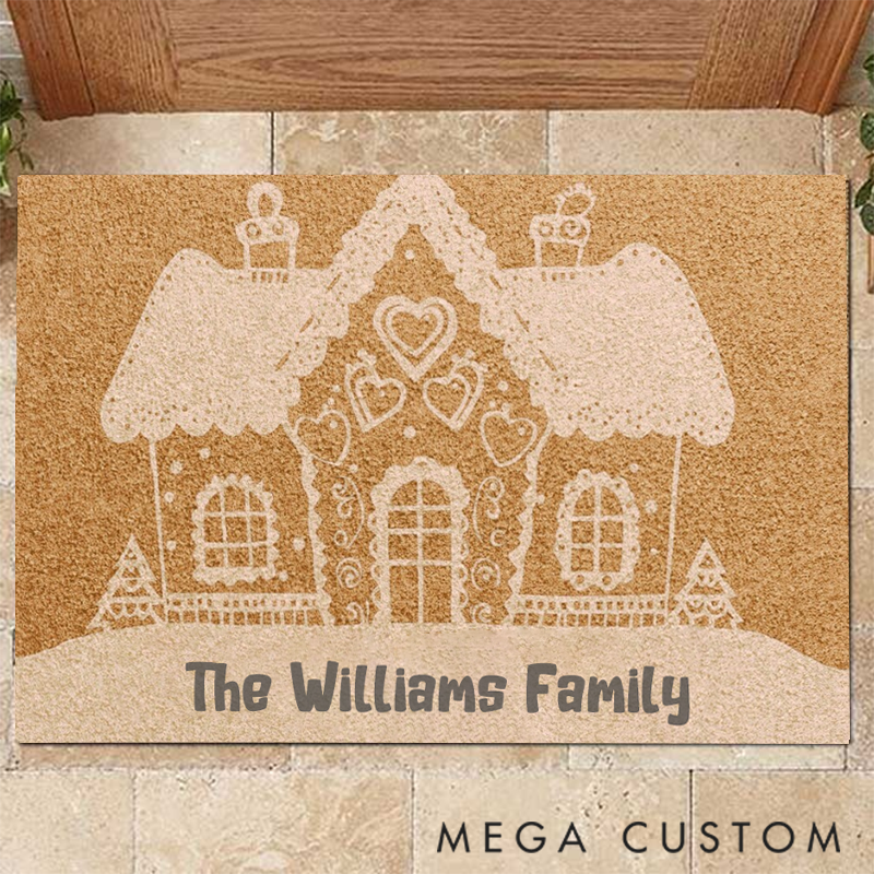 Personalized Cute Gingerbread House Doormat Outdoor Winter Decoration