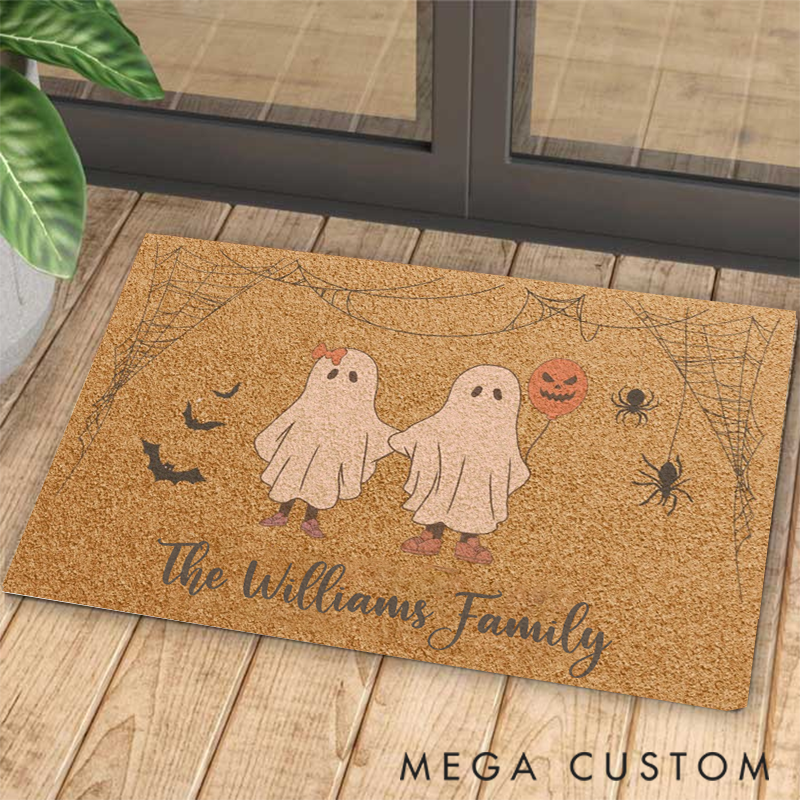 Personalized Ghostly Family Doormat Greet Guests with Your Family Name for Halloween Fun
