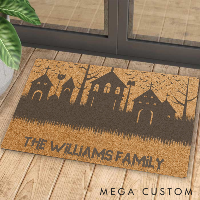 Personalized Spooky Entrance Doormat Add Your Family Name to this Festive Halloween
