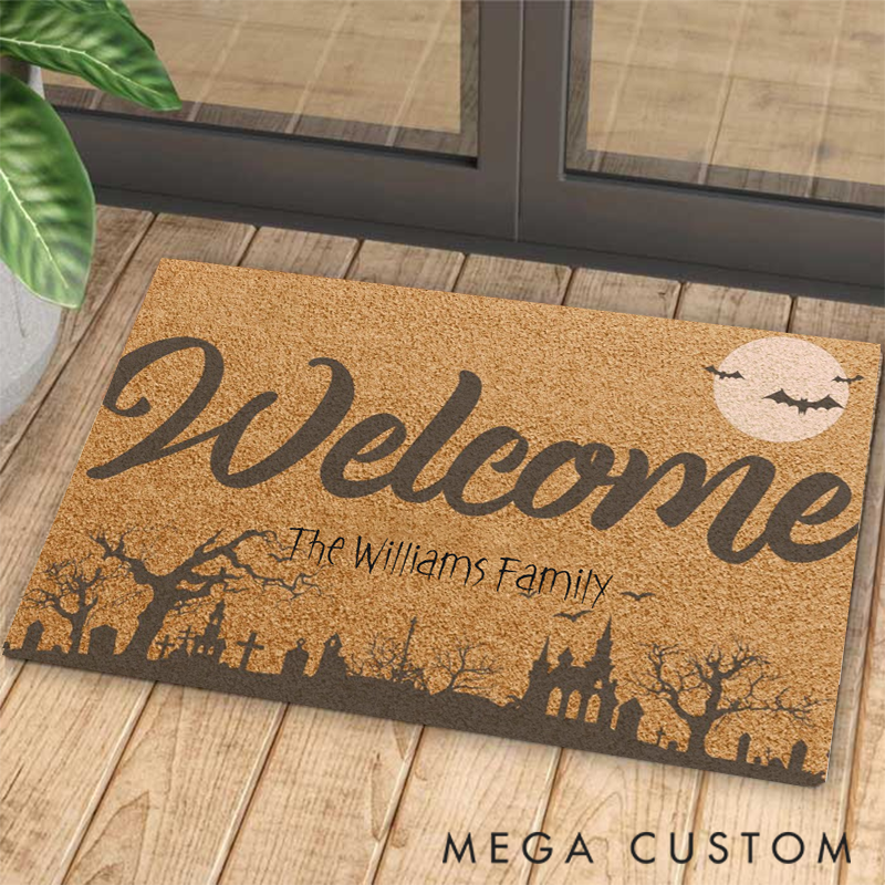 Personalized Halloween Doormat Welcome all with Your Family Name this Halloween