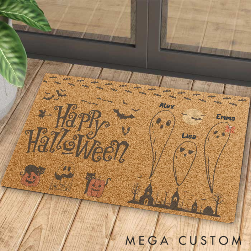 Personalized Halloween Ghosts and Bats Doormat Perfect for Families with a Love for Halloween