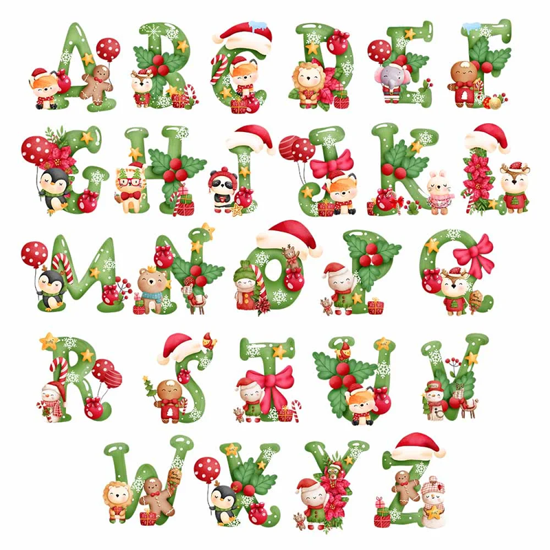 Personalized Christmas Animal Alphabet Linen Drawstring Bag for Gift Wrapping Party Favors