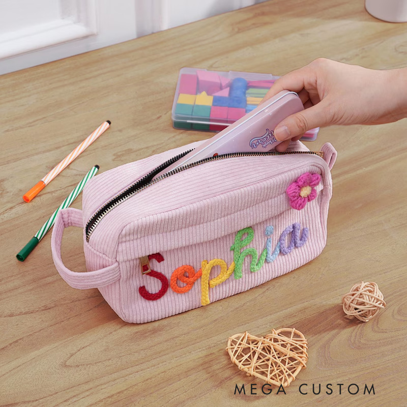 Personalized Name Pencil Case Corduroy Pencil Case for Kids with Name Yarn Name Pencil Case Back to School Gift