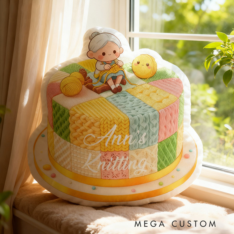 Personalized Yarn Cake Pillow Graphic 3D Print Yarn Ball Cake Custom Name Gift for Knitting Grandma