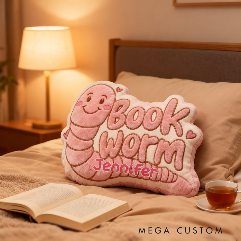 Personalized Bookworm Pillow Graphic 3D Print Bookworm Caterpillar and Custom Name Gift for Reading Lovers