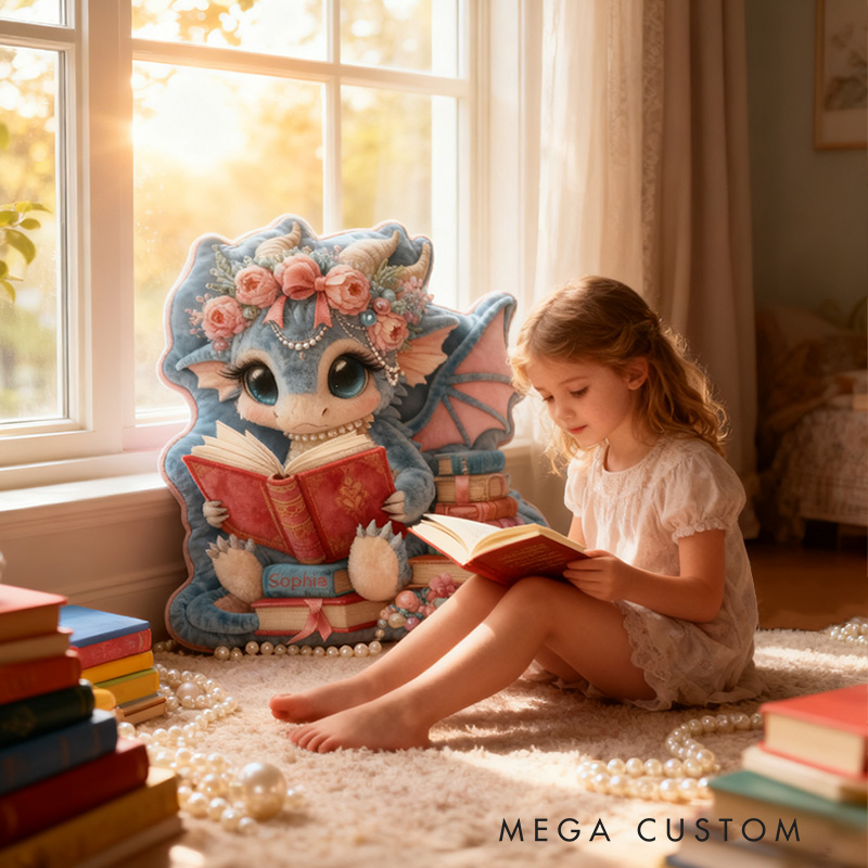 Personalized Read Dragon Pillow Graphic 3D Print Pretty Dragon Read Books and Custom Name Gift for Reading Lovers