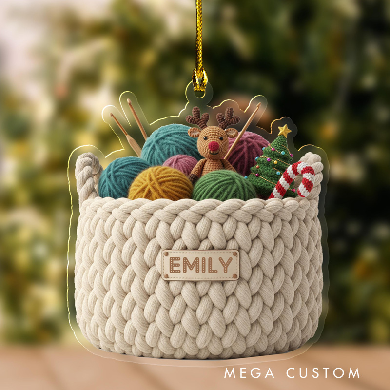 Personalized Knitting Crochet Christmas Ornament Acrylic Yarn Basket Tree Decoration for Knitters