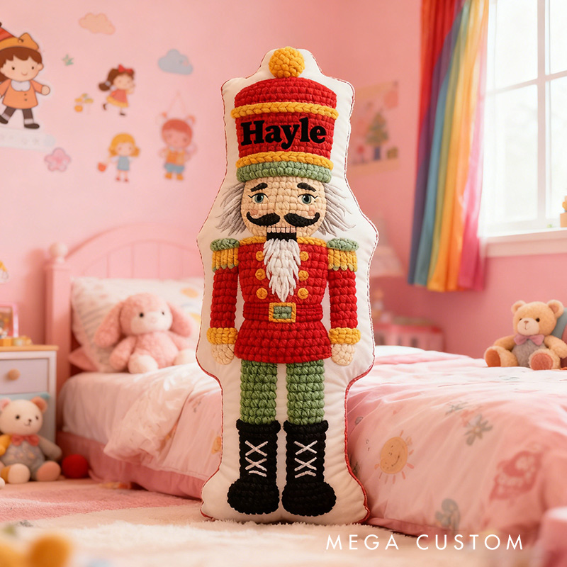 Personalized Knitting Nutcracker Soldier  Pillow Graphic 3D Print Christmas Yarn Style Nutcracker and Custom Name Pillow for Knitting Lovers