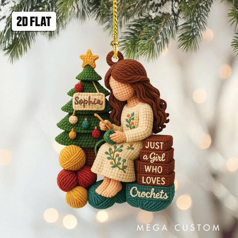 Personalized Crochet 2D Flat Ornament Christmas Tree Ornament Knitting Ornament Crochet Lover Gift for Mom