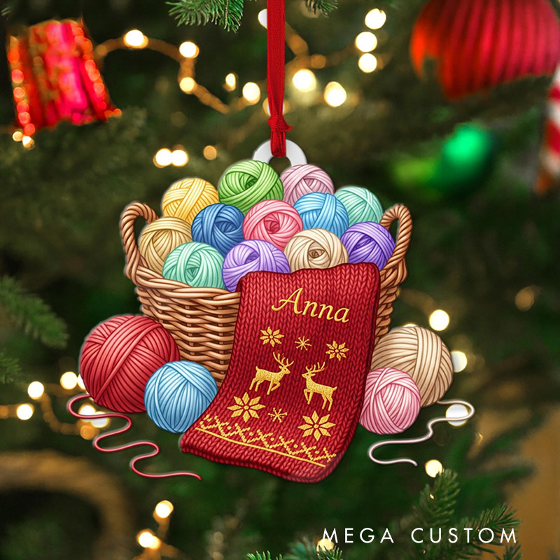 Personalized Knitting Ornament Holiday Keepsake Custom Name Knitter Gift