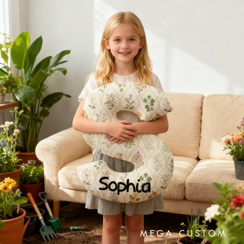 Personalized Floral Letter Pillow Graphic 3D Print Gardening Flowers and Custom Name Pillow for Gardening Lovers