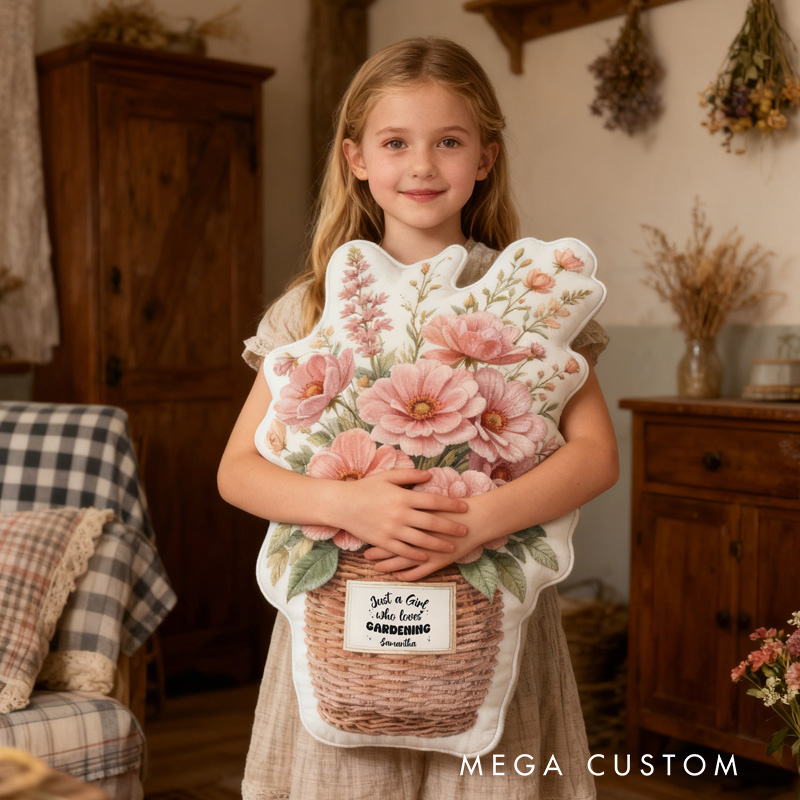 Personalized Flowers Basket Pillow Graphic 3D Print Flowers Basket Just A Girl Who Loves Gardening and Custom Name Pillow for Gardening Lovers