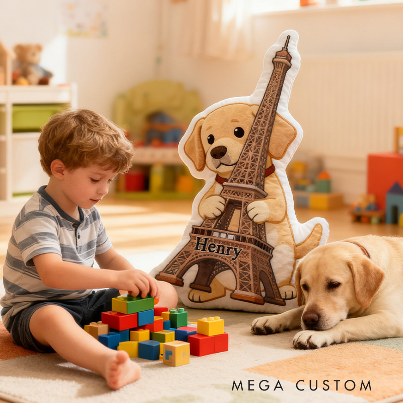 Personalized Dog Eiffel Tower Pillow Graphic 3D Print Dog with Eiffel Tower Pillow Paris Travel Souvenirs for Travel Lovers
