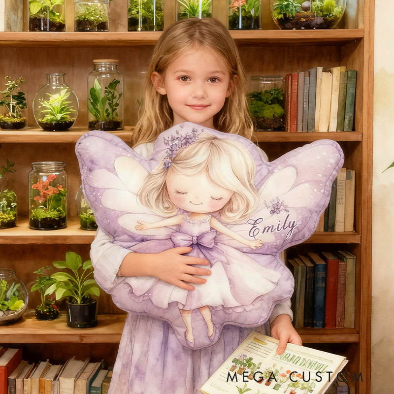 Personalized Garden Fairies Pillow Graphic 3D Print Purple Garden Fairy Custom Name Pillow for Gardening Lovers