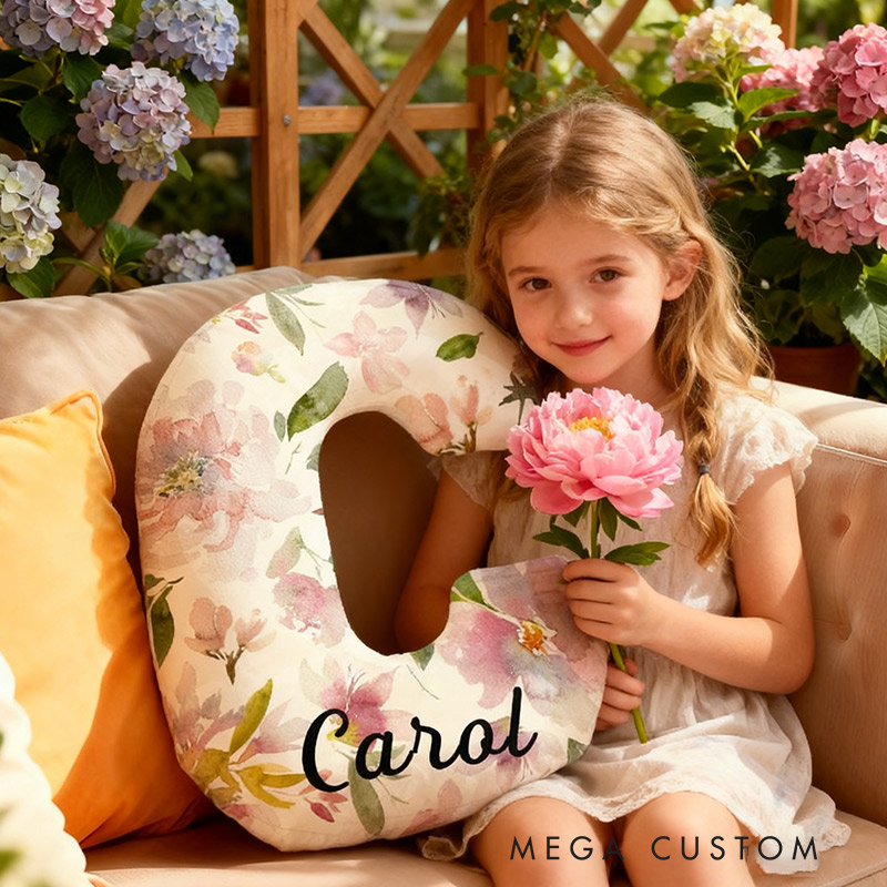 Personalized Flowers Letter Letter Pillow Graphic 3D Print Flowers Custom Name Pillow for Gardening Lovers