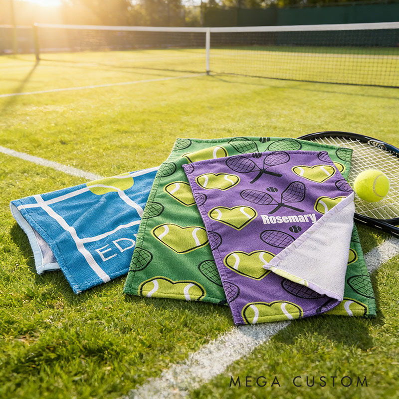 Personalized Heart Tennis Racket Soft Absorbant Towel with Name Sport Accessories Gift for Tennis Player