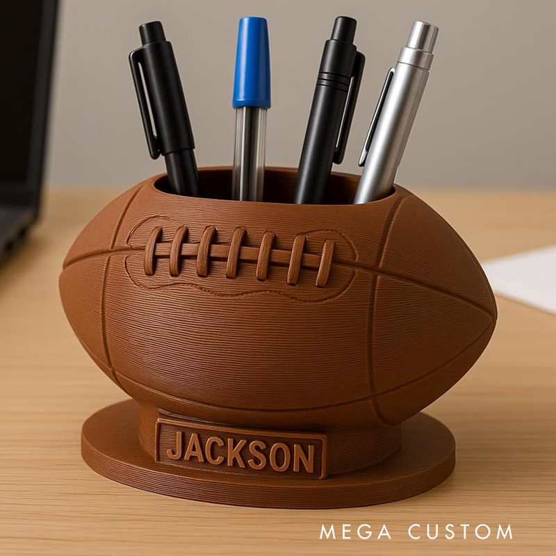 Personalized Football Pen Holder 3D Printed Desk Organizer Sports Office Decor Gift for Football Lovers