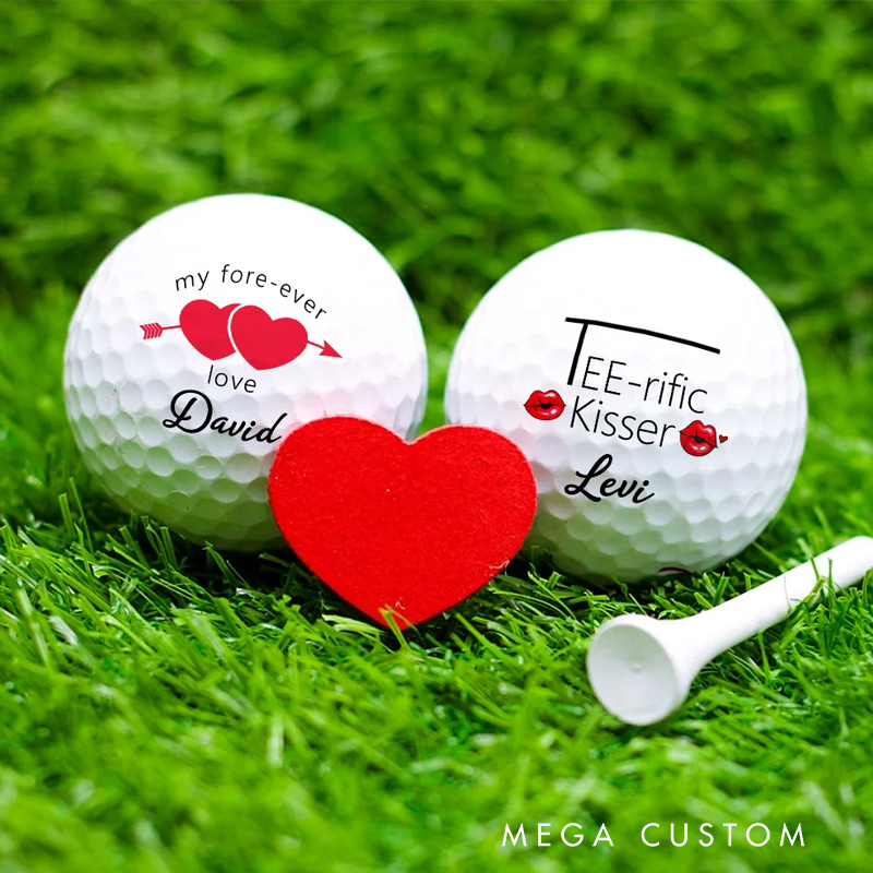 Personalized Fun Red Kiss Lip Shaped Heart Golf Balls Valentine's Day Anniversary Gift for Golf Loving Couples