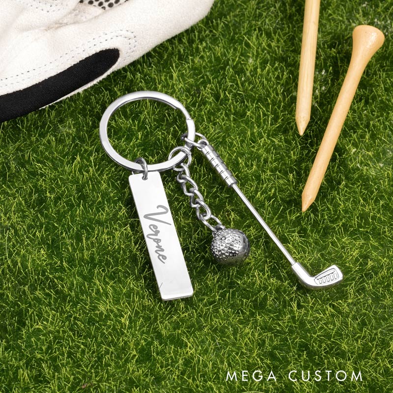 Personalized Golf Ball Clubs Keychain Bag Tag with Engraved Name Anniversary Birthday Club Gift for Golf Lovers