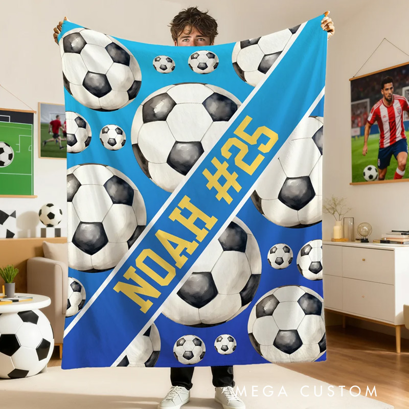 Personalized Sports Soft Throw Blanket Baseball Football Soccer Ball with Text Game Day Birthday Gift for Kids Sports Lovers
