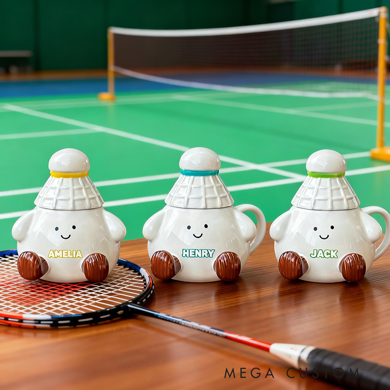 Personalized Badminton Mug Cute Badminton Coffee Cup with Custom Name Gift for Badminton Lovers