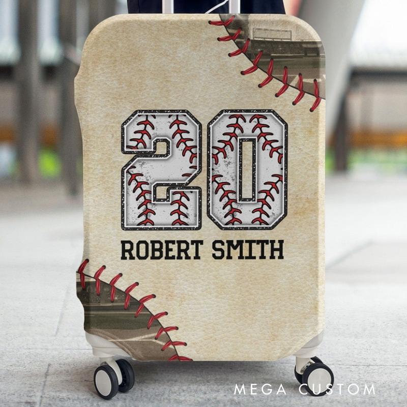 Personalized Baseball Luggage Cover with Custom Name Number Gift for Baseball Lovers