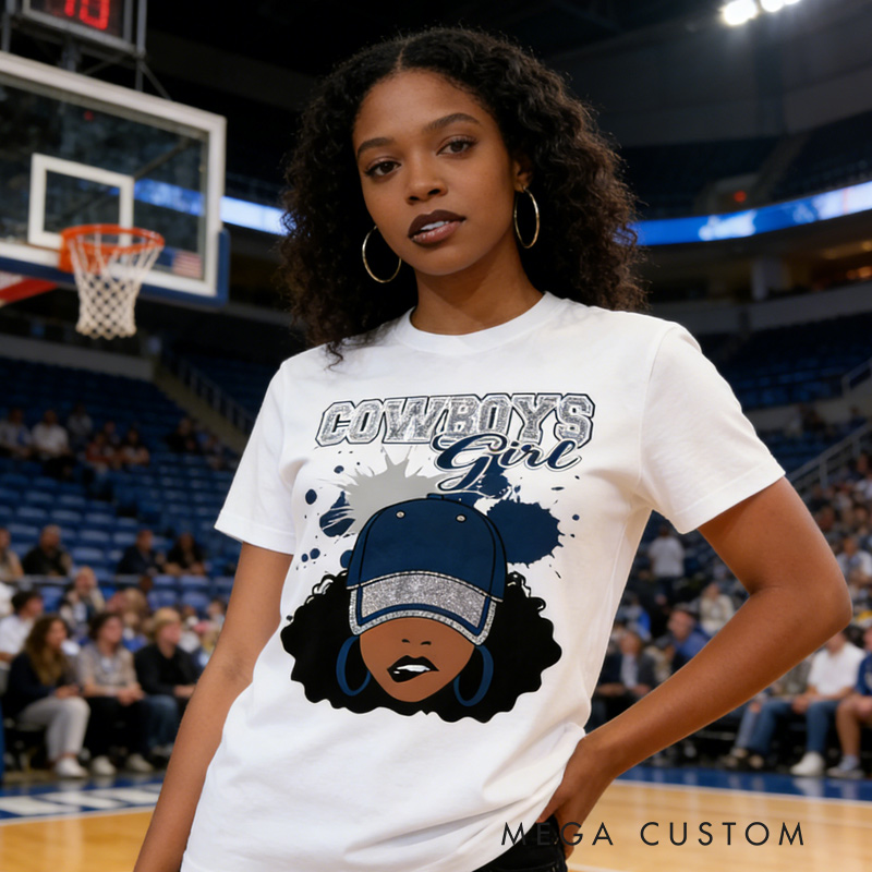 Personalized Football Cheerleading T-shirt Girl with Hat with Custom Team Name for Football Cheerleading Lovers