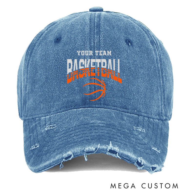 Personalized Distressed Basketball Cap with Customizable Team Name