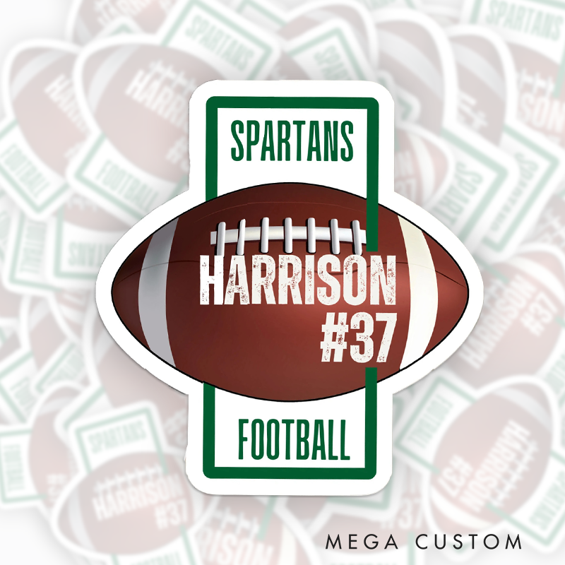 Personalized American Football Sticker 3D Design with Custom Team Name, Player Name, and Number